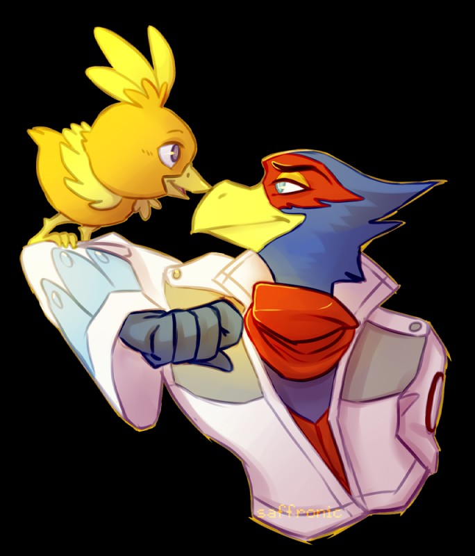 ambiguous_gender anthro duo feral saffronic nintendo pokemon star_fox falco_lombardi avian bird generation_3_pokemon pokemon_(species) torchic alpha_channel