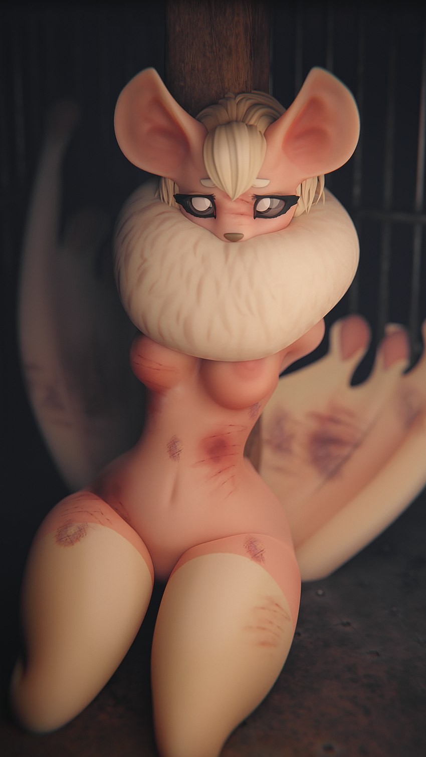 anthro bdsm bondage bound breasts butt female genitals hair kidnapping nipples nude pussy solo whip_mark ghostoast capcom monster_hunter flying_wyvern paolumu 3d_(artwork) 9:16 digital_media_(artwork) hi_res