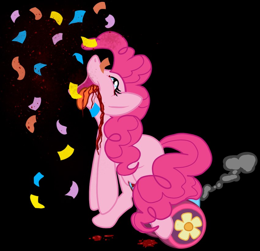 blast blood bodily_fluids cannon confetti death dying female food gore impaled_with_own_weapon laugh party pastry ranged_weapon snuff solo stretched_pussy trauma weapon littlepinebox friendship_is_magic hasbro my_little_pony pinkie pinkie_pie_(mlp) equid equine horse mammal pony alpha_channel