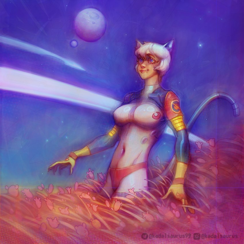 breasts female hair moon navel solo space tail kadalsaurus domestic_cat felid feline felis human humanoid mammal ears 1:1 hi_res