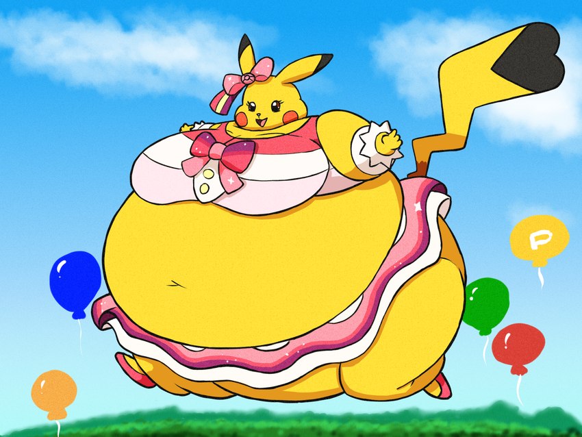 accessory air_inflation anthro balloon belly belly_expansion big_belly big_breasts big_butt black_ear_tips black_nose black_tail_tip body_inflation bottomwear bow_ribbon breast_expansion breasts brown_eyes butt butt_expansion clothing cloud cosplay_pikachu_(costume) dipstick_ears dipstick_tail ear_markings expansion eyelashes female footwear grass hair_accessory hair_bow hair_ribbon happy heart_tail huge_belly huge_breasts huge_butt huge_thighs hyper hyper_belly hyper_breasts hyper_butt hyper_inflation hyper_thighs inflatable inflation markings multicolored_ears navel open_mouth open_smile outside pink_bottomwear pink_bow pink_clothing pink_footwear pink_shoes pink_skirt pink_tongue pink_topwear plant power_balloon red_cheeks red_mouth ribbons shoes skirt sky smile spherical_inflation tail tail_markings thick_thighs thigh_expansion tight_clothing tongue topwear yellow_body yellow_ears yellow_tail alvro mario_bros nintendo pokemon pikachu_pop_star generation_1_pokemon pikachu pokemon_(species) 2024 cel_shading colored digital_media_(artwork) hi_res shaded