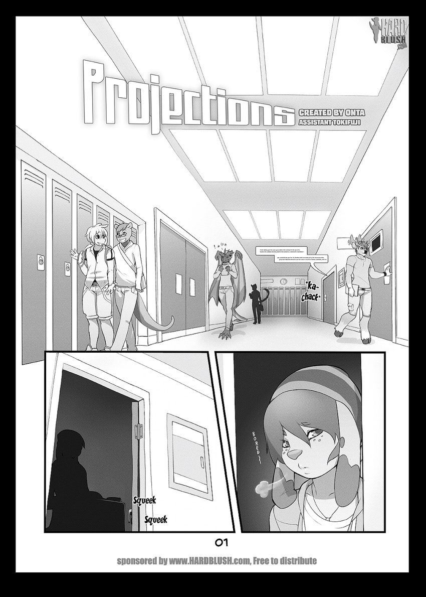 anthro black_border border clothed clothing dialogue door femboy freckles freely_redistributable locker male number page_number school sigh student tail text walking conditional_dnp doxy tokifuji hardblush mythology projections_(comic) marty_(onta) canid canine canis deer domestic_dog dragon mammal mustelid mythological_creature mythological_scalie otter scalie comic cover cover_art cover_page english_text greyscale hi_res monochrome