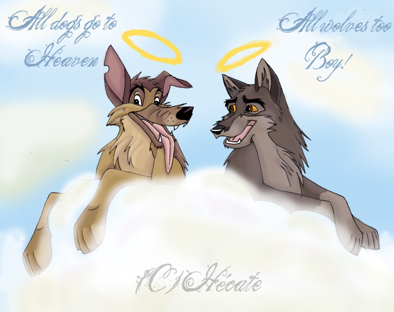 brown_eyes duo feral male unknown_artist all_dogs_go_to_heaven balto_(series) don_bluth universal_studios balto charlie_barkin canid canine canis domestic_dog german_shepherd herding_dog hybrid mammal pastoral_dog wolf wolfdog 2007 crossover hi_res