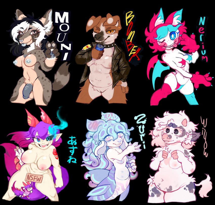 animal_ears anthro arm_tattoo balls bat_wings belly_blush belly_nipples beverage beverage_can big_breasts big_tail black_hair black_sclera blue_eyes blue_fire blue_nipples blue_penis blush body_blush breasts brown_body brown_eyes chest_tuft chibi clothed clothing collar colored_fire eyelashes fangs female fin fingers fire floppy_ears fluffy_ears freckles fur genitals gesture gradient_hair group gynomorph hair hand_gesture heart_nose heart_symbol highlights_(coloring) holding_object hooved_fingers hooves inner_ear_fluff intersex jacket leather leather_clothing leather_jacket leather_topwear legwear long_hair looking_at_viewer markings membrane_(anatomy) membranous_wings mermaid_tail mole_(marking) multicolored_hair navel nipples nude open_mouth overweight overweight_female pale_skin partially_clothed pasties patched_jacket penis pink_body pink_fur pink_nipples pose pseudo_hair pussy red_eyes scar sharp_teeth short_hair sign simple_background skinny smile sparklefur spiked_collar spikes split_form star_pasties striped_body striped_fur stripes tail tail_tuft tattoo teeth tentacle_hair tentacles text thigh_highs tongue tongue_out topwear transparent_background tuft two_tone_hair v_sign webbed_hands white_body white_hair white_highlights wide_hips wings yellow_eyes pester art_fight artfight2023 bud_light animal_humanoid bat bovid bovine canid canine canis cattle domestic_dog fennec_fox fox humanoid mammal marine merfolk pit_bull true_fox absurd_res alpha_channel digital_media_(artwork) english_text half-length_portrait hi_res portrait