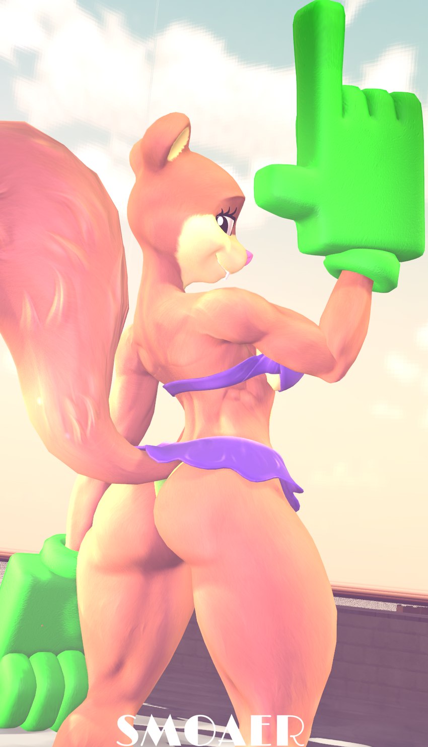 anthro beach bikini butt clothing female gesture gloves hand_gesture handwear light pointing solo sunlight swimwear two-piece_swimsuit smoaer nickelodeon spongebob_squarepants warfare_machine sandy_cheeks warfare_sandy mammal rodent sciurid tree_squirrel 3d_(artwork) digital_media_(artwork) hi_res source_filmmaker_(artwork)