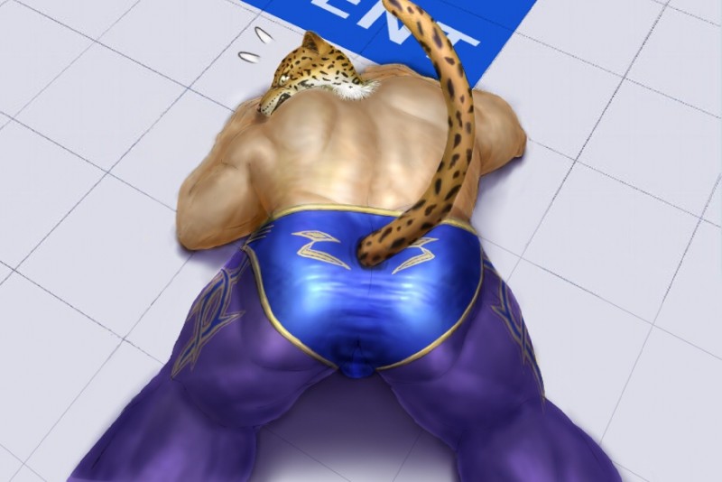 animal_mask biceps big_muscles bottomwear bulge butt clothed clothing for_a_head looking_back luchador lying male mask muscular muscular_male open_mouth pants royalty solo spots surprise topless wrestler wrestling_clothing 1393_noam no-zp tekken tekken_6 king_(tekken) animal_head animal_humanoid felid humanoid jaguar mammal pantherine