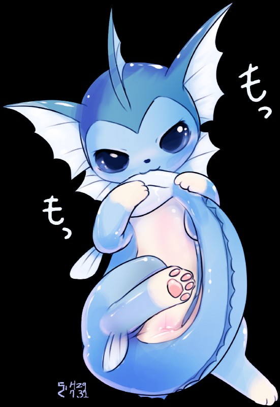 :3 belly bite blue_body female feral genitals leg_markings looking_at_viewer markings nude pawpads paws pussy simple_background socks_(marking) solo tail tail_bite tail_fetish tail_in_mouth tail_play text transparent_background white_belly rag._(artist) nintendo pokemon eeveelution generation_1_pokemon mammal pokemon_(species) vaporeon 2017 alpha_channel hi_res japanese_text