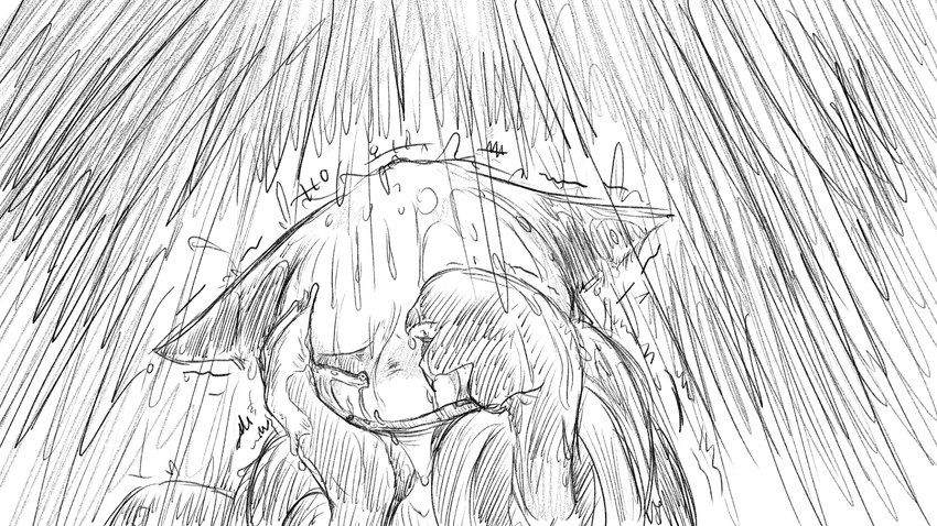 anthro bodily_fluids clothed clothing crying female head_in_hands raining sobbing solo storm tears wet dragonweirdo animal_crossing nintendo olivia_(animal_crossing) domestic_cat felid feline felis mammal 16:9 greyscale hi_res monochrome widescreen