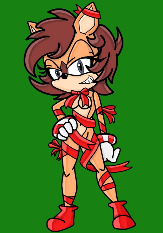 anthro biped breasts clothing female footwear green_background grin looking_at_viewer navel ribbons shoes simple_background smile solo lewdsharx 4chan sega sonic_the_hedgehog_(series) bump_the_deer fan_character cervine deer mammal hi_res