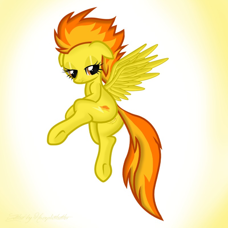 anus brown_eyes butt clothing cutie_mark feathered_wings feathers female feral gradient_background hair legwear looking_at_viewer looking_back nude raised_wings simple_background solo vaginal wings yellow_body yellow_feathers hisexpliciteditor pyruvate third-party_edit friendship_is_magic hasbro my_little_pony mythology spitfire_(mlp) wonderbolts_(mlp) equid equine mammal mythological_creature mythological_equine pegasus 1:1 2015 hi_res