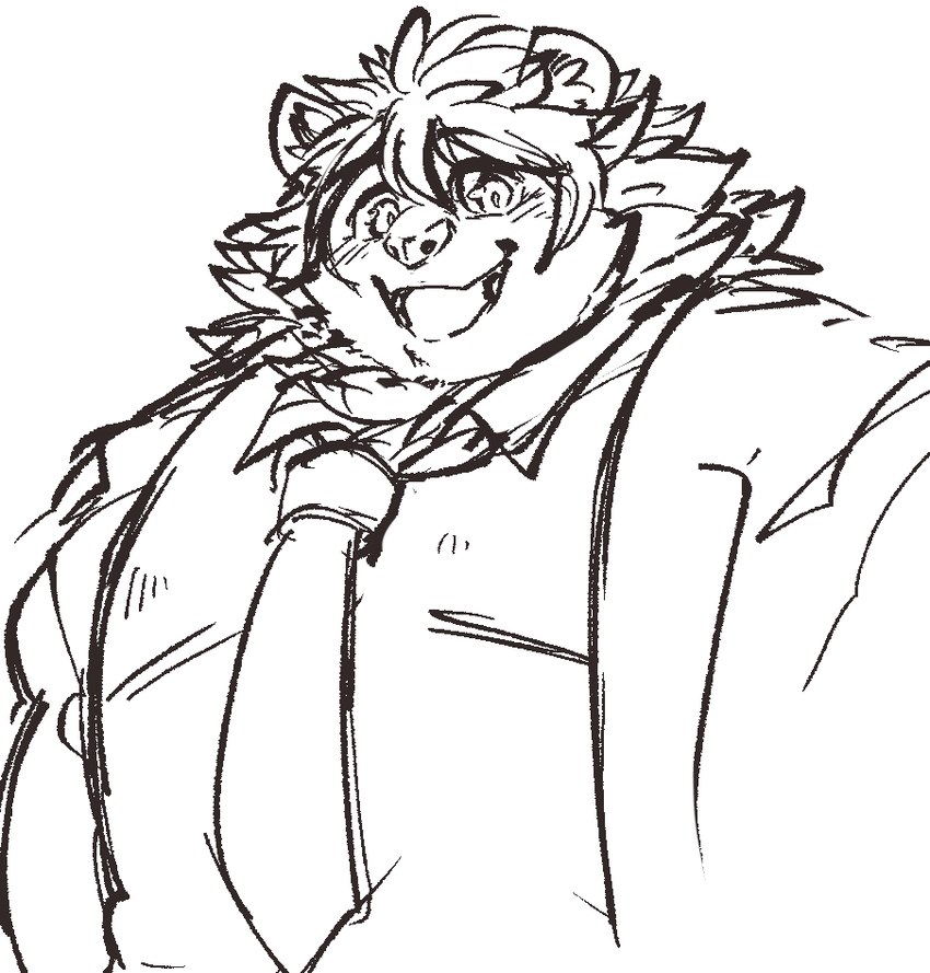 anthro blush clothing male mane necktie overweight overweight_male school_uniform simple_background smile solo uniform white_background exe_exem lifewonders tokyo_afterschool_summoners vapula_(tas) felid lion mammal pantherine digital_drawing_(artwork) digital_media_(artwork) half-length_portrait portrait sketch