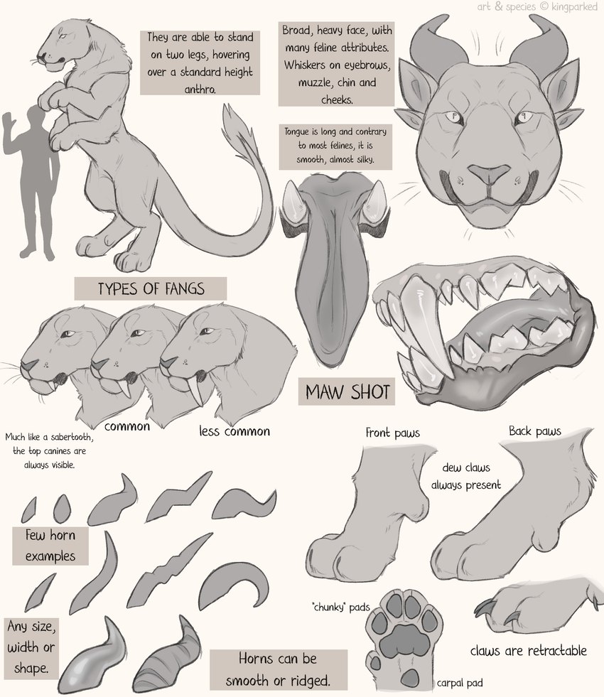 ambiguous_gender claws dewclaw fangs feral hexapod horn pawpads paws sabertooth_(anatomy) teeth text tongue kingparked dragati_(kingparked) felid mammal absurd_res english_text hi_res model_sheet