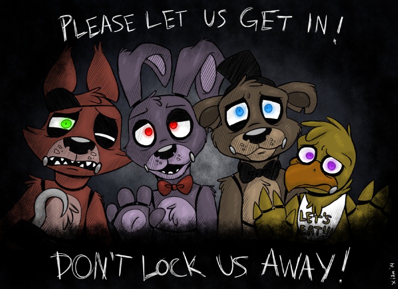 bonnie, chica, foxy, and freddy (five nights at freddy's and etc) created by xiamtheferret