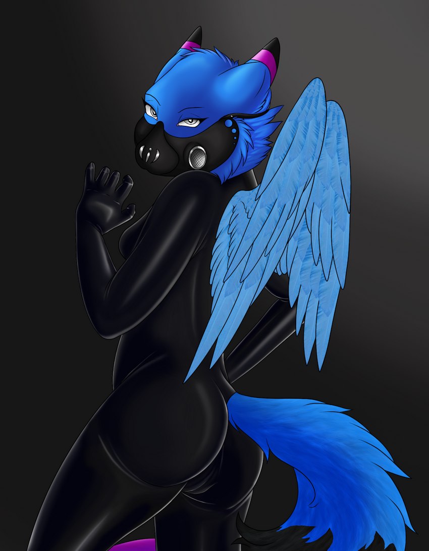 anthro clothing feathers female gas latex mask solo suit wings conditional_dnp fricken_stoat kristina canid canine fox mammal