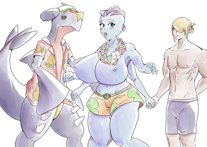 anthro clothed clothing erect_nipples eyewear female feral goggles group holowear_(pokemon) interspecies male multi_arm multi_limb muscular muscular_male nipples pokephilia romantic romantic_ambiance swimming_goggles swimming_trunks swimwear topless topless_female tapirclip nintendo pokemon pokemon_unite beach_style_garchomp beach_style_machamp volo_(pokemon) garchomp generation_1_pokemon generation_4_pokemon human machamp mammal pokemon_(species) absurd_res hi_res