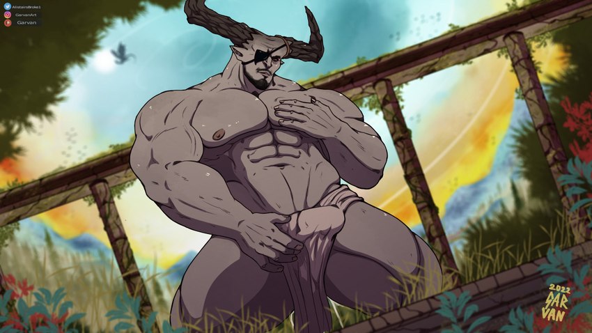 2_horns abs biceps bulge eye_patch eyewear horn male muscular muscular_humanoid muscular_male nipples pecs solo garvan bioware dragon_age electronic_arts iron_bull humanoid qunari 16:9 2022 widescreen