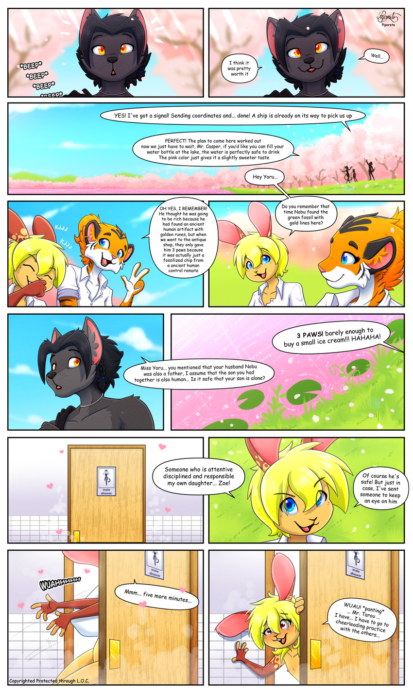 4_fingers anthro black_body black_fur blue_eyes blush breasts cherry_blossom clothed clothing day detailed_background ear_piercing ear_ring female fingers flat_chested flower fur grass group light male nature nature_background nude orange_body orange_fur piercing plant prunus_(flower) red_eyes ring_piercing shower_room small_breasts sunlight text water yellow_body yellow_eyes yellow_fur young young_anthro young_female piporete george_heartfields mrs._yorushika zoe_heartfields canid canine canis felid feline lagomorph leporid mammal pantherine rabbit tiger wolf 2026 absurd_res comic digital_drawing_(artwork) digital_media_(artwork) digital_painting_(artwork) english_text hi_res painting_(artwork) right_to_left signature daughter_(lore) father_(lore) parent_(lore)