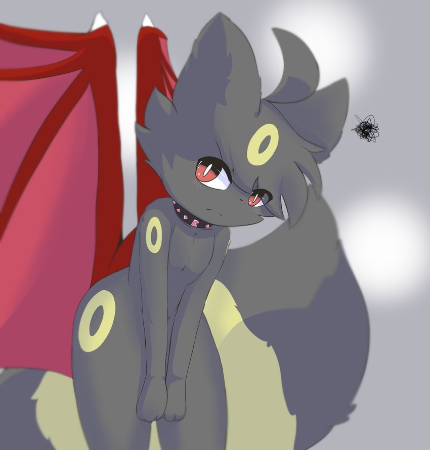 anthro black_body black_ears black_fur black_tail fur membrane_(anatomy) membranous_wings red_eyes red_wings solo tail wings yellow_body yellow_fur yellow_tail oreon_smol nintendo pokemon eeveelution generation_2_pokemon pokemon_(species) umbreon 2021 absurd_res hi_res