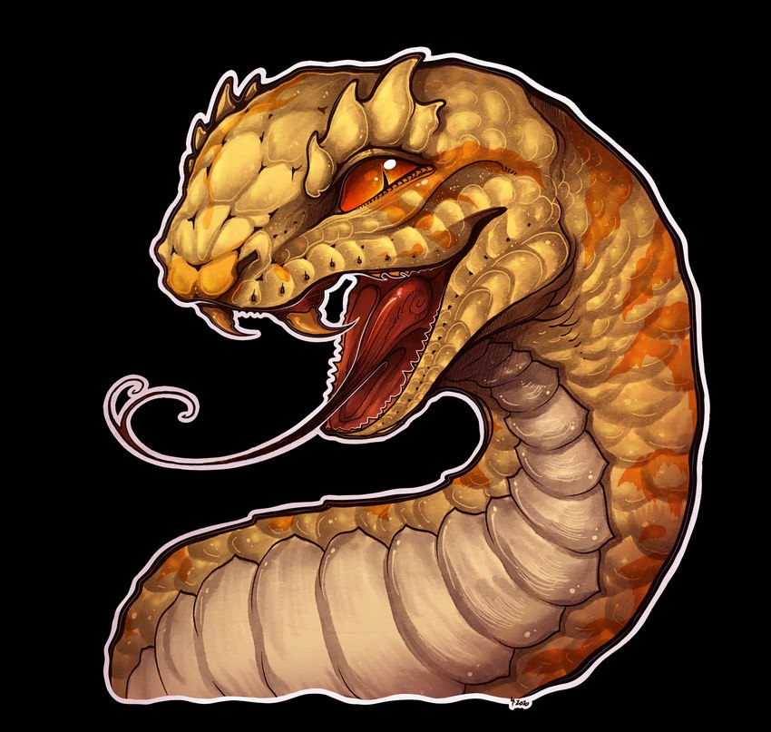 ambiguous_gender anthro black_background copic_markers fangs glistening glistening_eyes looking_at_viewer open_mouth orange_body orange_scales pupils scales sharp_teeth simple_background slit_pupils solo tan_body tan_scales teeth tongue tongue_out shon2 reptile scalie snake viper hi_res