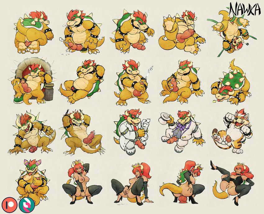 bowletta, bowser, dr. bowser, giga bowser, and meowser (mario and luigi (series) and etc) created by nawka