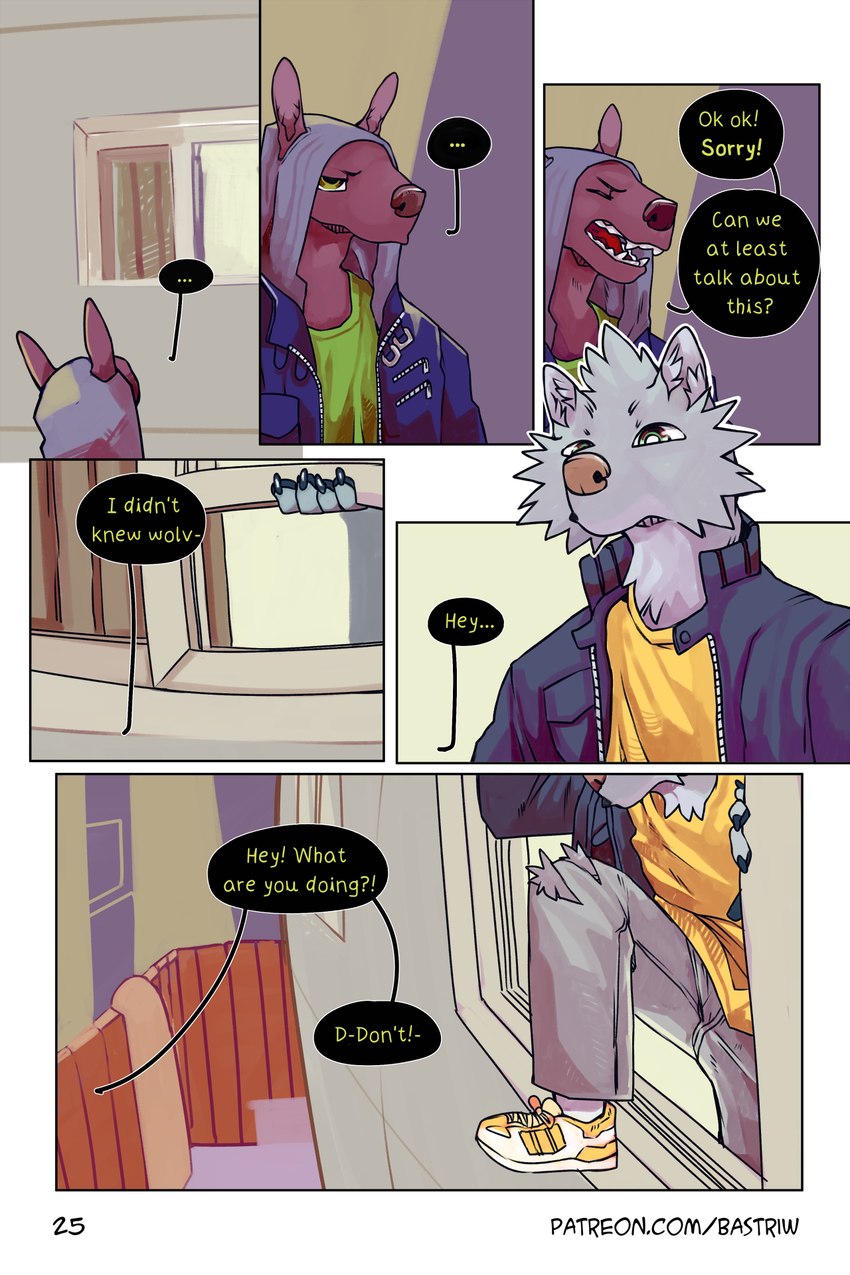 clothing dialogue green_eyes hairless hoodie jacket male text topwear yellow_eyes young bastriw manu_(bastriw) nico_(bastriw) canid canine canis domestic_dog hairless_dog mammal primitive_dog wolf xoloitzcuintli 2:3 comic english_text hi_res url