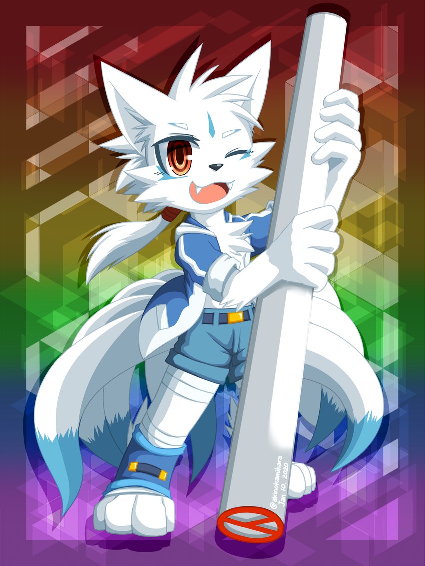 anthro bandage belt belt_buckle bottomwear buckle clothing diamond_(marking) footwear hair hoodie macro male markings ponytail rainbow_background shorts simple_background socks solo stamp toeless_footwear toeless_socks topwear unbuttoned_topwear young akino-kamihara nintendo pokemon akino_(akino-kamihara) generation_1_pokemon ninetales pokemon_(species) 3:4 absurd_res hi_res