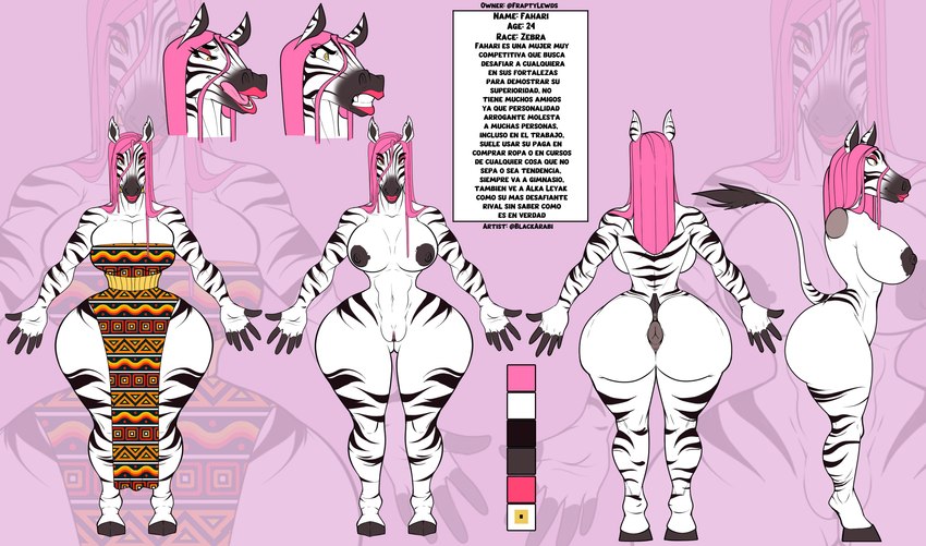 anthro anus big_breasts big_butt breasts butt equine_anus fahari_(frapter_bracllard) female puffy_anus solo blackarabi equid equine mammal zebra hi_res model_sheet