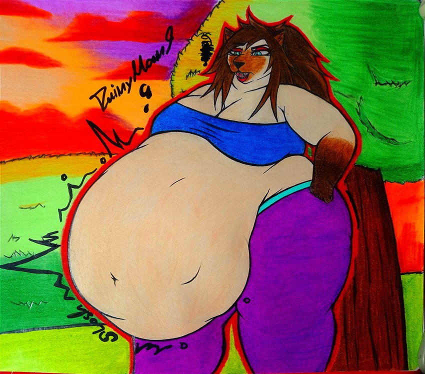 abdominal_bulge anthro anthro_pred bandeau belly big_belly big_breasts blorp bodily_noises bottomwear bra breasts brown_body brown_fur brown_hair clothed clothed_anthro clothed_female clothing digestion digestion_noises exposed_belly female female_anthro female_pred fully_inside fur hair hand_on_hip huge_belly motion_lines oral_vore pants park rumbling_stomach same_size_vore soft_vore solo sound_effects sports_bra sportswear standing sunset tan_body tan_fur thick_thighs three-quarter_view topwear underwear unseen_prey vore wide_hips yoga_pants rainymoon9 ximena_(rainymoon9) domestic_cat felid feline felis mammal siamese absurd_res hi_res