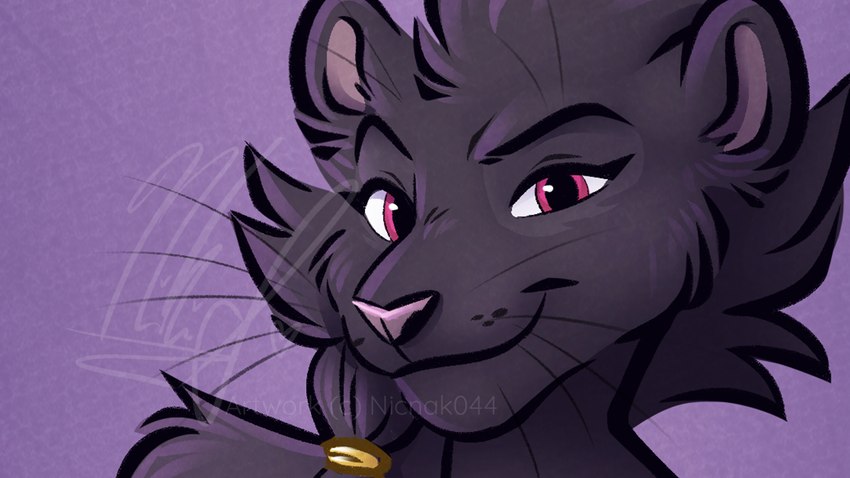 anthro black_body black_eyebrows black_fur copyright_symbol eyebrows female fur happy pink_eyes pink_nose potrait solo symbol whiskers nicnak044 rivals_of_aether clairen_(rivals_of_aether) felid leopard mammal pantherine 16:9 cropped preview watermark widescreen