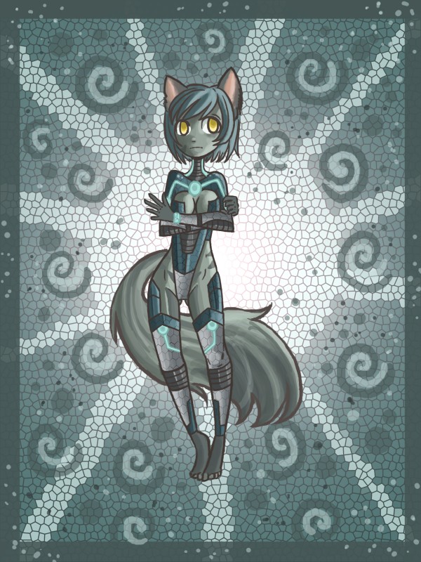 anthro blue_hair breasts clothed clothing crossed_arms female fur green_body green_fur green_skin grey_body grey_fur grey_skin hair legwear skimpy solo spacesuit yellow_eyes raptor007 kara_(raptor007) felid mammal 2013 3:4 digital_media_(artwork) hi_res