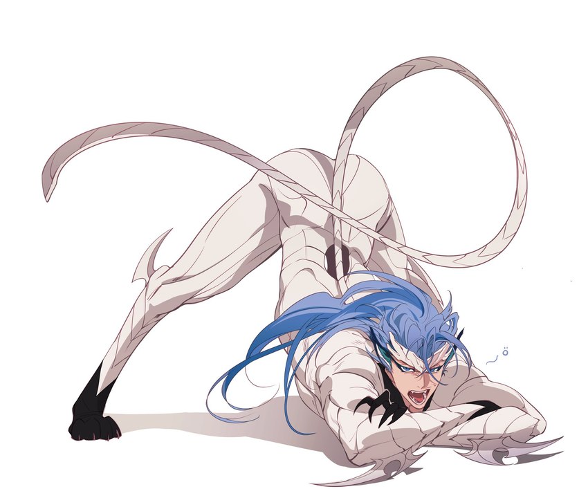 ass_up black_paws blue_eyes blue_hair hair jack-o'_pose male not_furry pose resurreccion solo tobu bleach_(series) grimmjow_jaegerjaquez animal_humanoid arrancar felid humanoid mammal pantherine hi_res