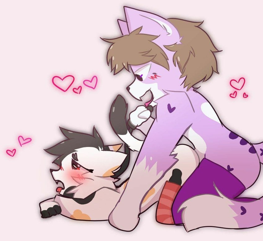 anthro anthro_on_anthro blush duo eyebrows heart_(marking) heart_eyebrows heart_symbol male male/male markings anonymous_artist domestic_cat felid feline felis mammal