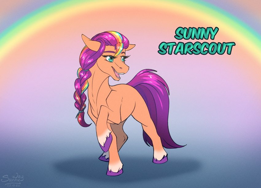 female feral outline rainbow smile solo sunny_way hasbro mlp_g5 my_little_pony my_little_pony:_a_new_generation sunny_starscout_(mlp) earth_pony equid equine horse mammal pony digital_media_(artwork)