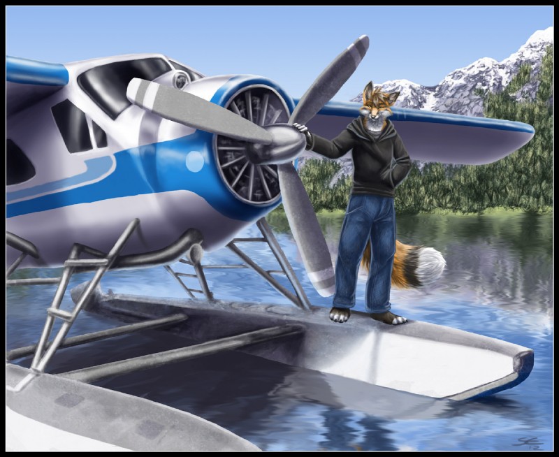 aircraft airplane anthro black_border boat border dipstick_tail male markings outside propeller seaplane sky solo tail tail_markings vehicle watercraft sabretoothed_ermine canid canine fox mammal 2012