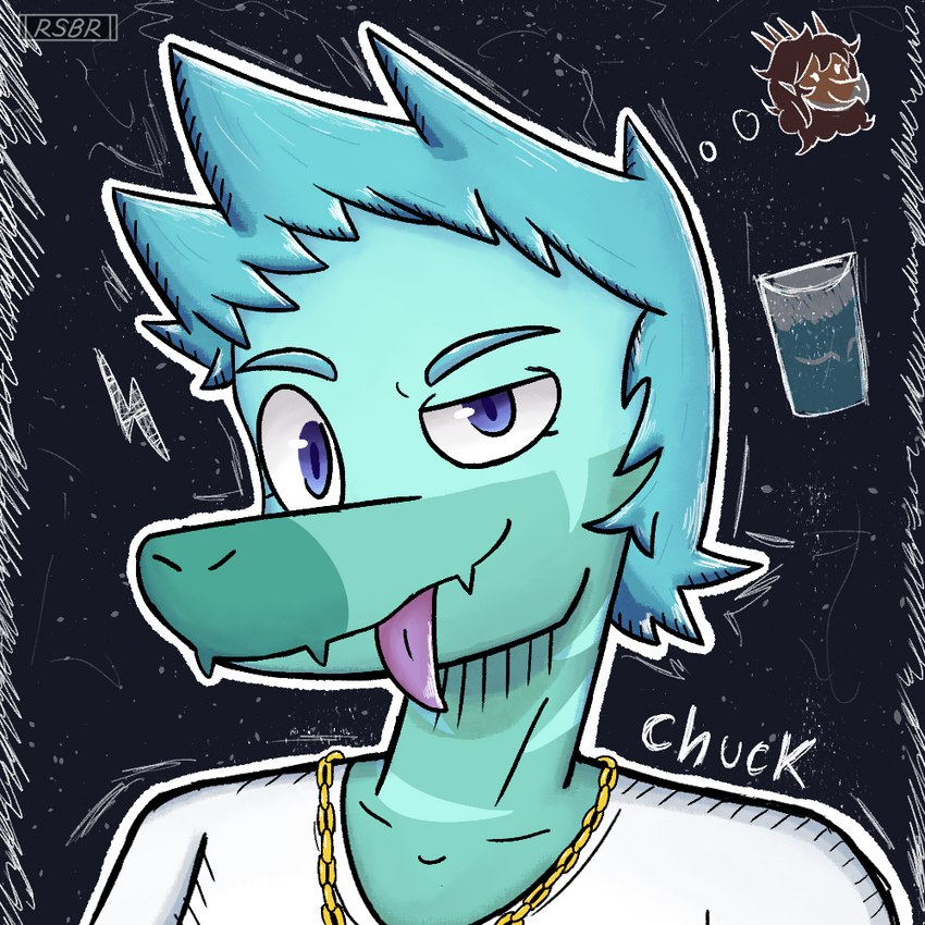 blue_body blue_eyes blue_hair chain chain_necklace chalkboard hair jewelry looking_at_viewer male neck_chain necklace snout solo tongue tongue_out rsbr cavemanon_studios goodbye_volcano_high snoot_game chuck_(gfu) fan_character rosa_(gvh) dinosaur dromaeosaurid prehistoric_species reptile scalie theropod velociraptor 1:1 colored headshot_portrait portrait