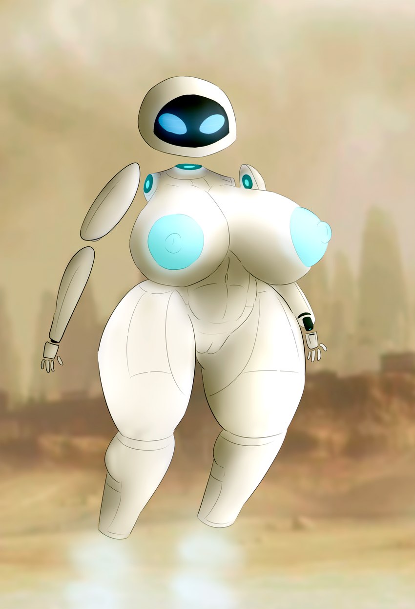 5_fingers anthro anthrofied areola big_breasts blue_areola blue_eyes blurred_background breasts curvy_figure duo empty_eyes female fingers fire_extinguisher flying futuristic genitals hourglass_figure huge_breasts huge_hips machine multicolored_body nipples noseless not_furry nude nude_female pussy screen screen_face solo thick_thighs two_tone_body white_body wide_hips mantrinrus disney pixar wall-e eve_(wall-e) extraterrestrial_vegetation_evaluator humanoid robot robot_humanoid hi_res