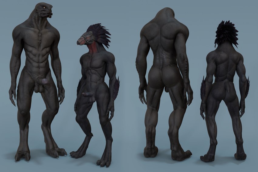 2_toes 3_toes 4_fingers abs anthro balls butt duo erection feet fingers genitals glans humanoid_genitalia humanoid_penis male muscular nude penis standing toes no-name-no-problem halo_(series) microsoft xbox_game_studios alien kig-yar sangheili scalie t'vaoan 3:2 3d_(artwork) digital_media_(artwork) hi_res