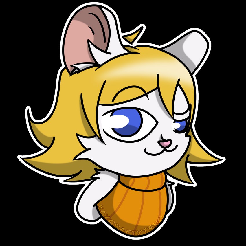 anthro big_eyes blonde_hair blue_eyes clothing female fur hair looking_at_viewer meme_face mouse_ears orange_clothing orange_sweater orange_topwear pink_nose smile smiling_at_viewer smirk smirking_at_viewer sticker sweater topwear white_body white_ears white_fur kaycraftytrus capcom resident_evil vkontakte ashley_graham_(resident_evil) masyunya_(vkontakte) moushley mammal mouse murid murine rodent 1:1 alpha_channel hi_res meme