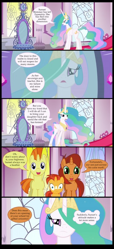 dialogue female feral horn mirror text wings mlp-silver-quill friendship_is_magic hasbro my_little_pony mythology princess_celestia_(mlp) stellar_flare_(mlp) sunburst_(mlp) sunspot_(mlp) equid equine mammal mythological_creature mythological_equine winged_unicorn 2017 absurd_res comic english_text hi_res