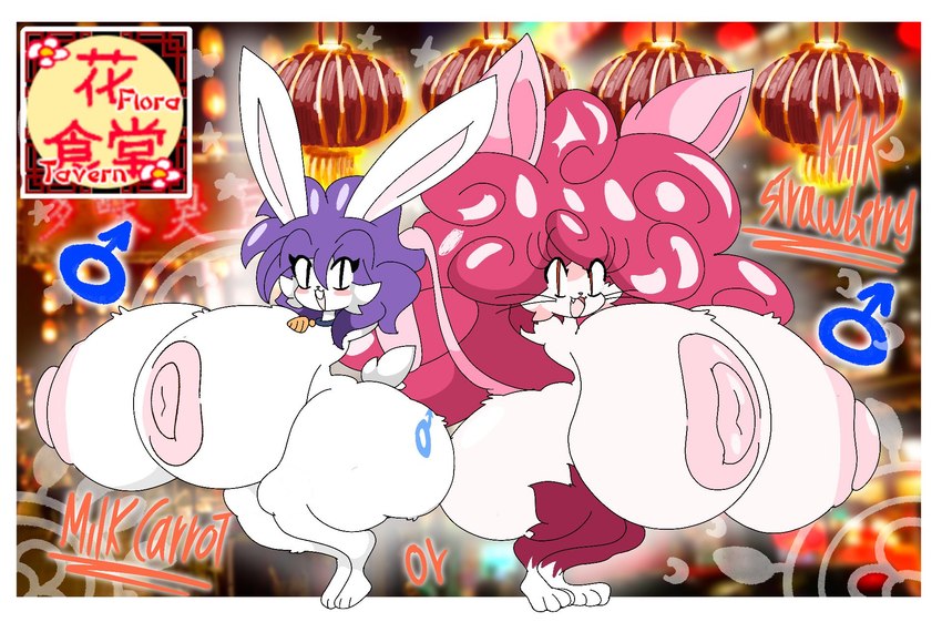 anthro areola big_breasts big_butt biped black_eyes blush breasts butt chinese collar duo female female_anthro fur gender_symbol hair huge_breasts huge_butt huge_hips huge_thighs hyper hyper_breasts hyper_nipples lamp lantern male male/male male_symbol nipples paper_lantern pink_body pink_nipples pink_nose purple_hair red_body red_eyes red_fur red_hair scut_tail short_tail symbol tail thick_thighs whiskers white_body white_fur wide_hips rogywantscoffee sexyvampireloverrogy asian_mythology chinese_mythology east_asian_mythology mythology domestic_cat felid feline felis lagomorph leporid mammal rabbit hi_res male_(lore)