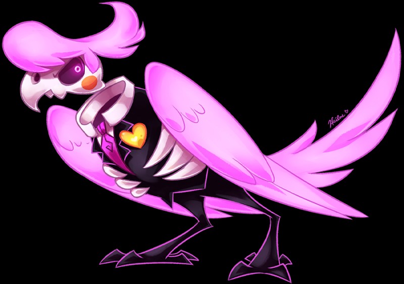 ambiguous_gender bone feathers feral hair heart_symbol necktie pink_body pink_eyes pink_feathers pink_hair simple_background skull solo transparent_background heilos mystery_skulls avian bird ghost parrot spirit alpha_channel