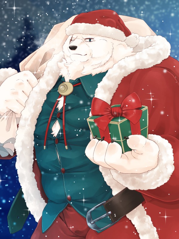 anthro black_nose bottomwear christmas_clothing christmas_headwear clothing fur hat headgear headwear holidays humanoid_hands male overweight overweight_anthro overweight_male pants santa_hat scar shirt solo topwear white_body white_fur 00makumakuma00 kumao christmas sdorica crushfang_(sdorica_sunset) santa_claus bear mammal polar_bear ursine 2019 3:4 hi_res