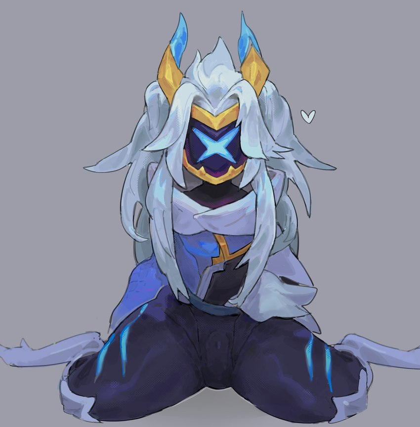 anthro biped bulge clothed clothing crossgender detailed_bulge digitigrade drx_kindred fur genital_outline hair heart_symbol horn long_hair male mask penis_outline pokemouse solo white_body white_fur white_hair ramssa league_of_legends riot_games tencent kindred_(lol) lamb_(lol) bovid caprine mammal sheep hi_res