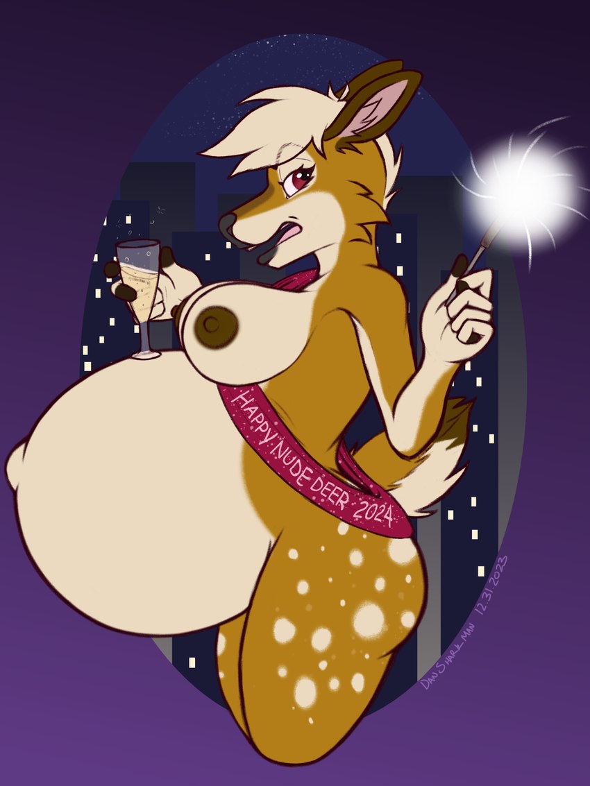 annoyed anthro areola banner belly bevarage big_belly black_nipples blonde_hair breasts brown_areola brown_body brown_nipples city city_background female hair holidays huge_belly humor navel nipples nude outie_navel pregnant pregnant_anthro pregnant_female solo sparkler speckled_body tan_belly tan_breasts text white_body dansharkman happy_nude_deer new_year new_year_2024 ellen_hunter deer mammal 2023 3:4 colored digital_media_(artwork) flat_colors hi_res