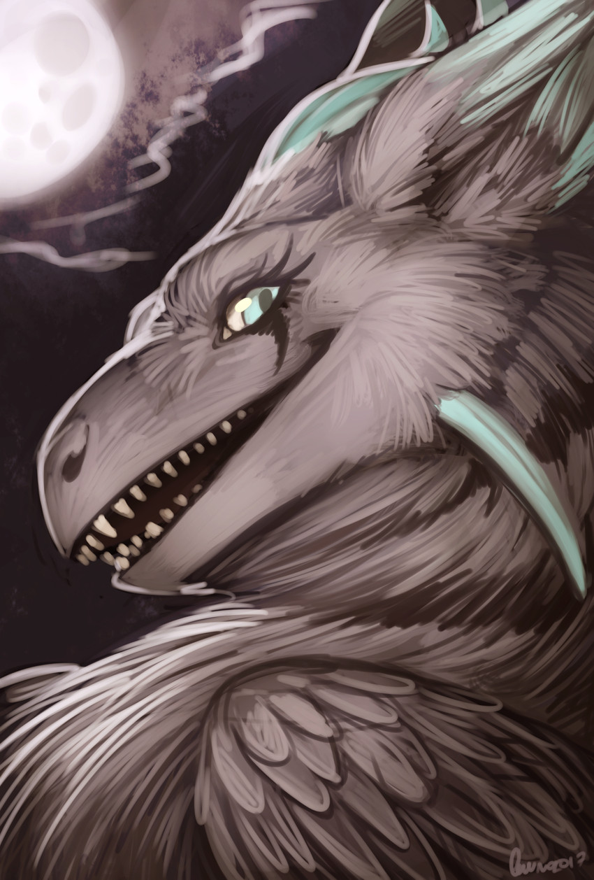 ambiguous_gender feathers feral full_moon fur horn moon smile solo quirachen legend_of_ahya mythology llydia_the_fluff_dragon_(darkflamewolf) dragon feathered_dragon feathered_scalie furred_dragon furred_scalie mythological_creature mythological_scalie scalie bust_portrait hi_res portrait female_(lore)