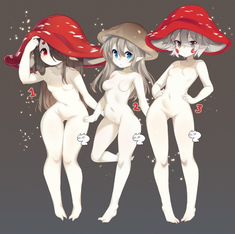 2_toes black_hair blue_eyes breasts featureless_breasts featureless_crotch feet female fly_agaric fungus grey_eyes grey_hair group hair humanoid_pointy_ears mushroom mushroom_cap navel not_furry nude pointy_ears red_eyes toes niniidawns elemental_creature elemental_humanoid fungi_fauna fungi_humanoid humanoid mushroom_humanoid 2019 digital_media_(artwork) hi_res