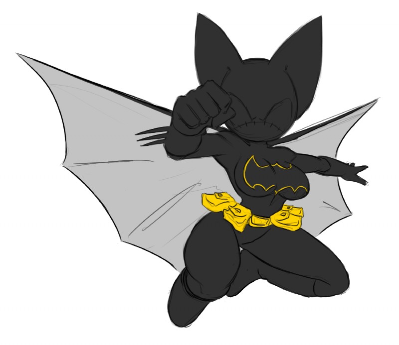 5_fingers anthro bat_symbol belt_pouch breasts cape clothed clothing cosplay costume female fingers fist frown jumping looking_at_viewer membrane_(anatomy) membranous_wings punch simple_background solo white_background wings cerebropodrido batman_(series) dc_comics sega sonic_the_hedgehog_(series) batgirl batman rouge_the_bat bat mammal 2015 colored_sketch crossover hi_res sketch