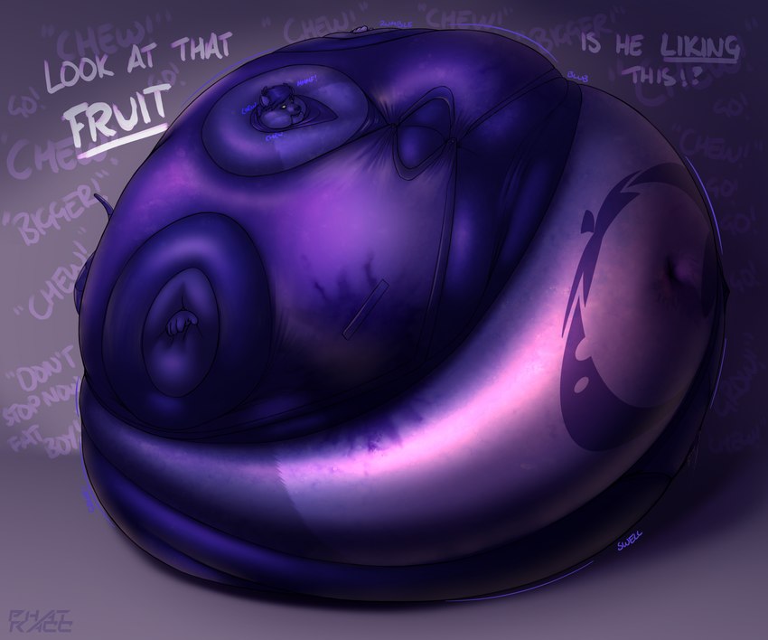 anthro belly belly_tattoo berry_juice blue_body blue_fur blue_hair blueberry_inflation blueberry_juice bodily_fluids body_inflation button_(fastener) cheek_bulge chewing clothed clothing colored_lactation dialogue fur hair hyper hyper_inflation immobile inflation juice_(beverage) lactating lactating_juice leaking leaking_juice male male_lactation moobs navel offscreen_character purple_lactation solo sound_effects spherical_inflation straining_buttons tattoo text unusual_bodily_fluids unusual_lactation phatracc grendel_(character) mammal murid murine rat rodent english_text hi_res