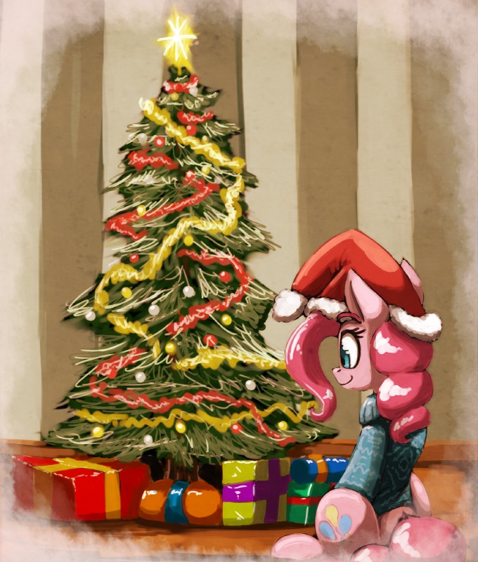 christmas_clothing christmas_headwear christmas_tree clothing female feral hat headgear headwear holidays plant santa_hat solo sweater topwear tree otakuap christmas friendship_is_magic hasbro my_little_pony pinkie_pie_(mlp) equid equine horse mammal pony 2016 hi_res