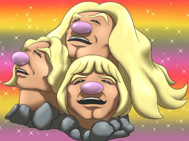 black_eyes blonde_hair brown_body brown_skin hair humor long_hair male meme_face parody pink_nose rainbow_background rock simple_background sparkles mykiio masters_of_the_universe mattel nintendo pokemon he-man alolan_dugtrio alolan_form generation_7_pokemon pokemon_(species) regional_form_(pokemon) 2016 meme